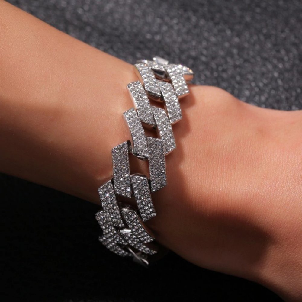 Iced Out Silver Diamond CZ Cuban Link Bracelet